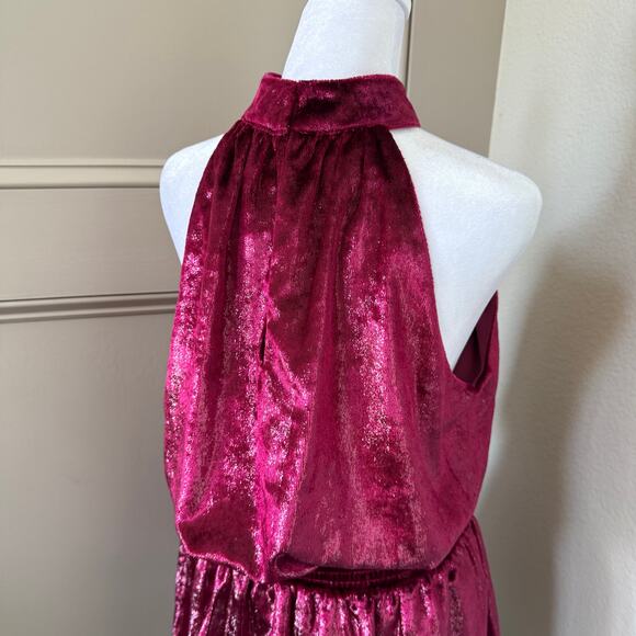 NWT Ramy Brook Ellin Dress Small Shimmer Red Velvet Halter Neck Cocktail Party - Picture 5 of 9
